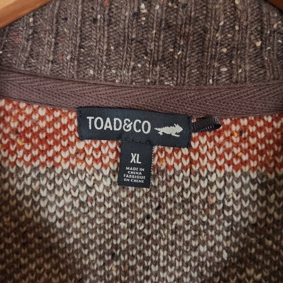 Toad&Co Wilde Sweater Womens XL Brown Blue Zigzag Zip Non Mulesed Wool Blend - Picture 4 of 9